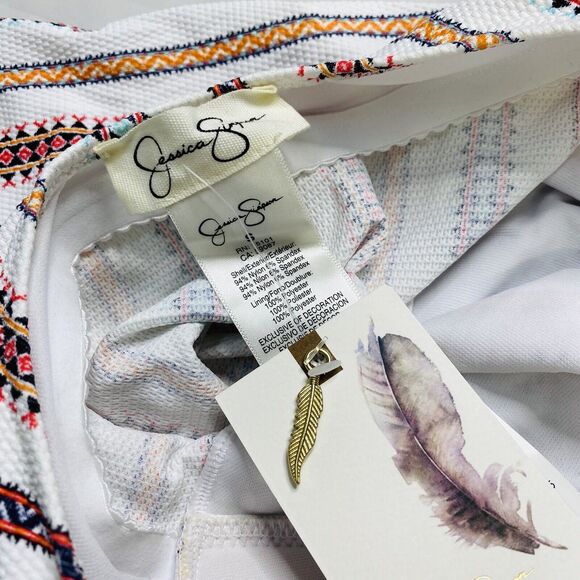 Jessica Simpson White Striped Texture Underwire Halter Tankini Top Blue Orange S - Picture 6 of 6